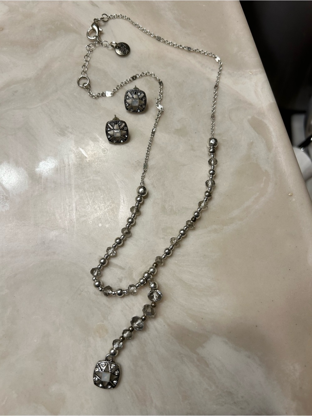 Plunder Silver-Tone Pendant Necklace and Stud Earrings Set